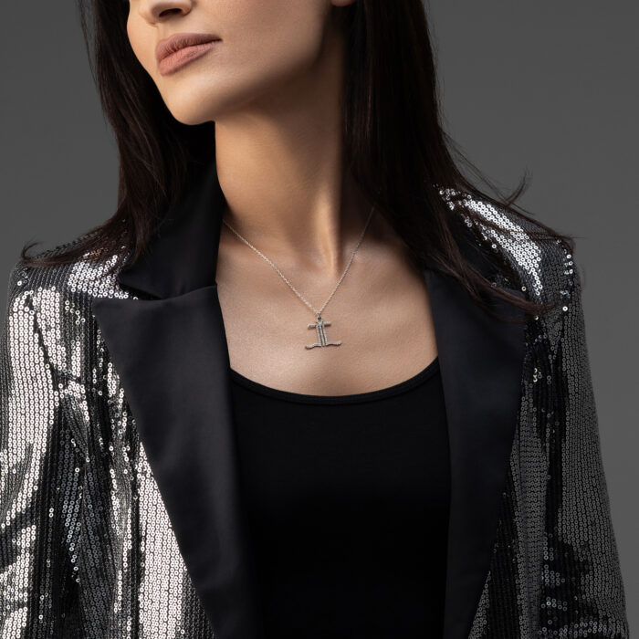 Full Stones Sparkling Name Logo Necklace (Silver) - Image 4