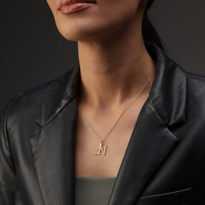Full Stones Sparkling Name Logo Necklace (14K Gold) - Image 2