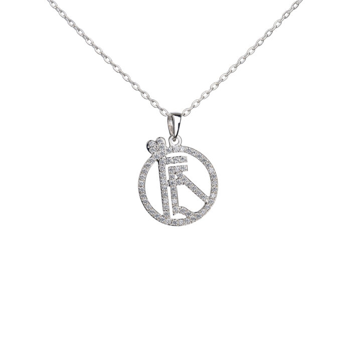 Full Stones Sparkling Name Logo Necklace (Silver) - Image 5
