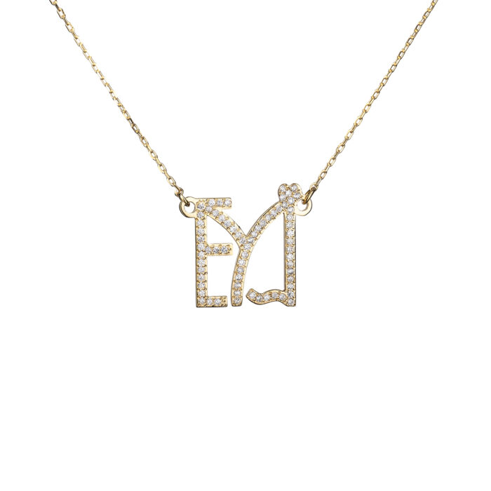Full Stones Sparkling Name Logo Necklace (14K Gold) - Image 5
