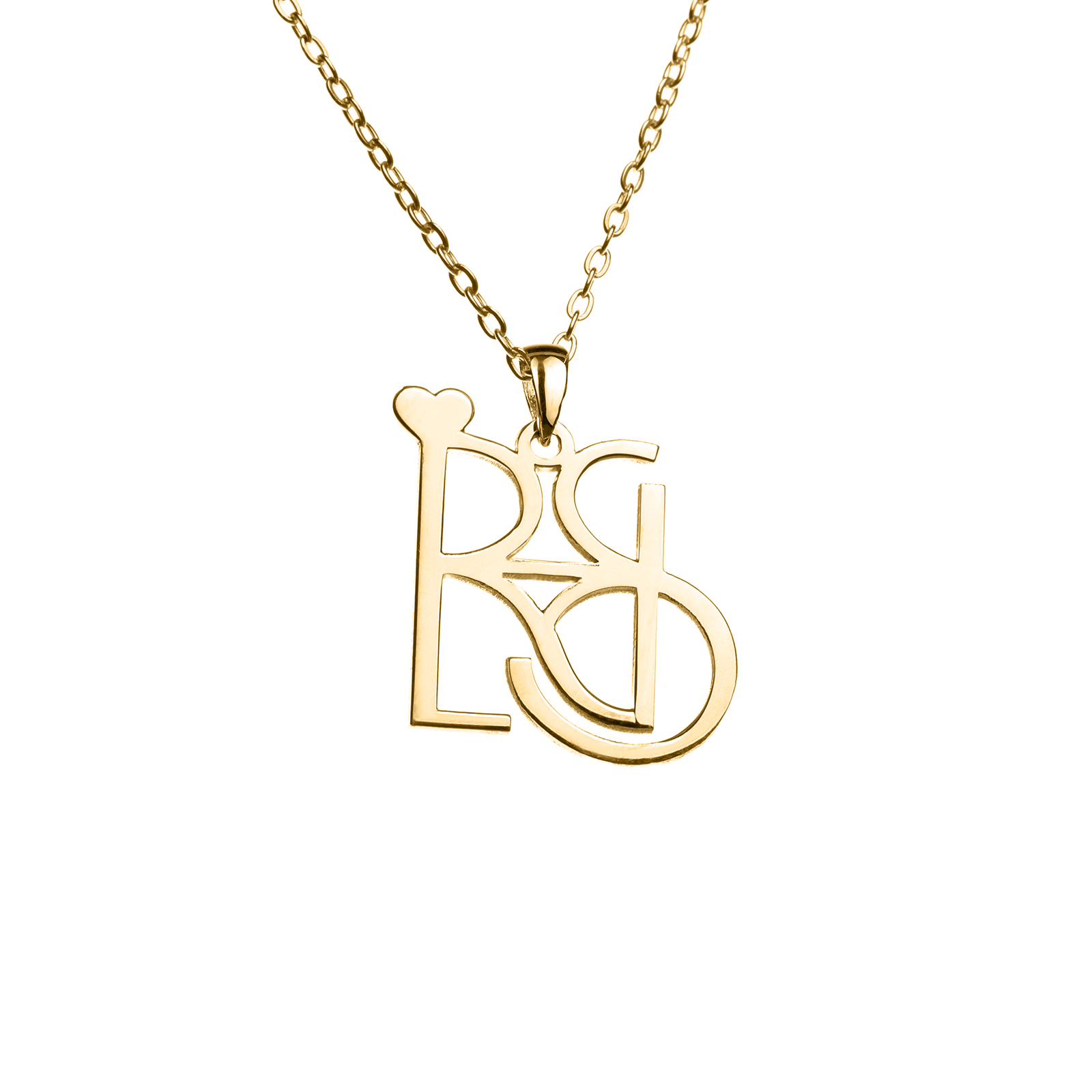 Model wearing Name Logo Necklace