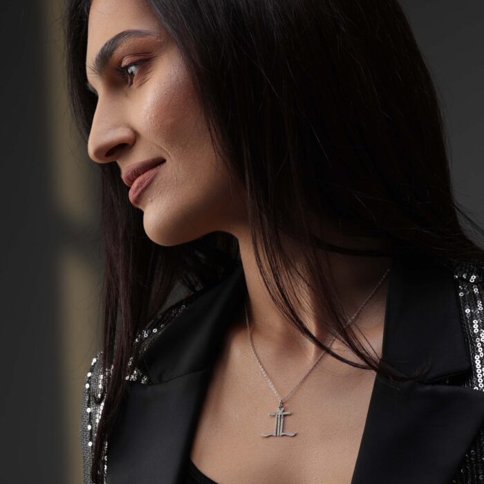 Single Letter Stones Sparkling Name Logo Necklace (Silver) - Image 4