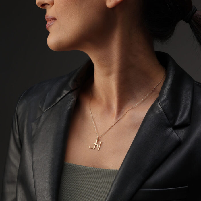 Single Letter Stones Sparkling Name Logo Necklace (14K Gold) - Image 2