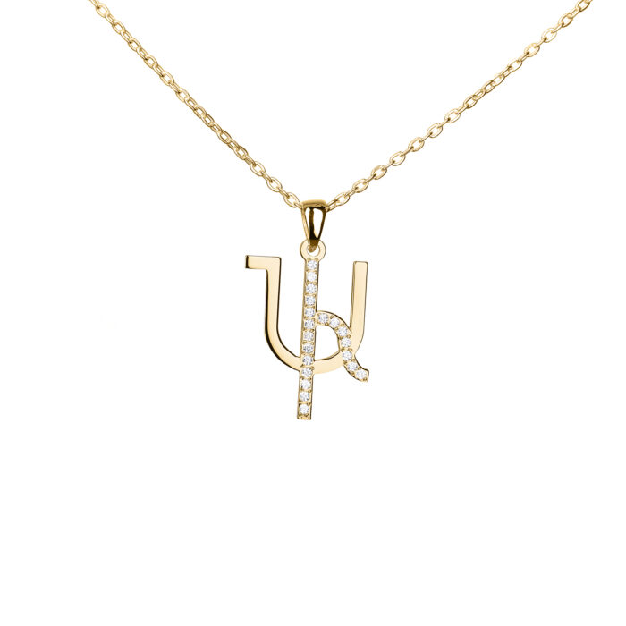 Single Letter Stones Sparkling Name Logo Necklace (14K Gold) - Image 6