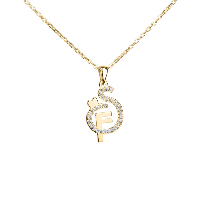 Single Letter Stones Sparkling Name Logo Necklace (14K Gold) - Image 3